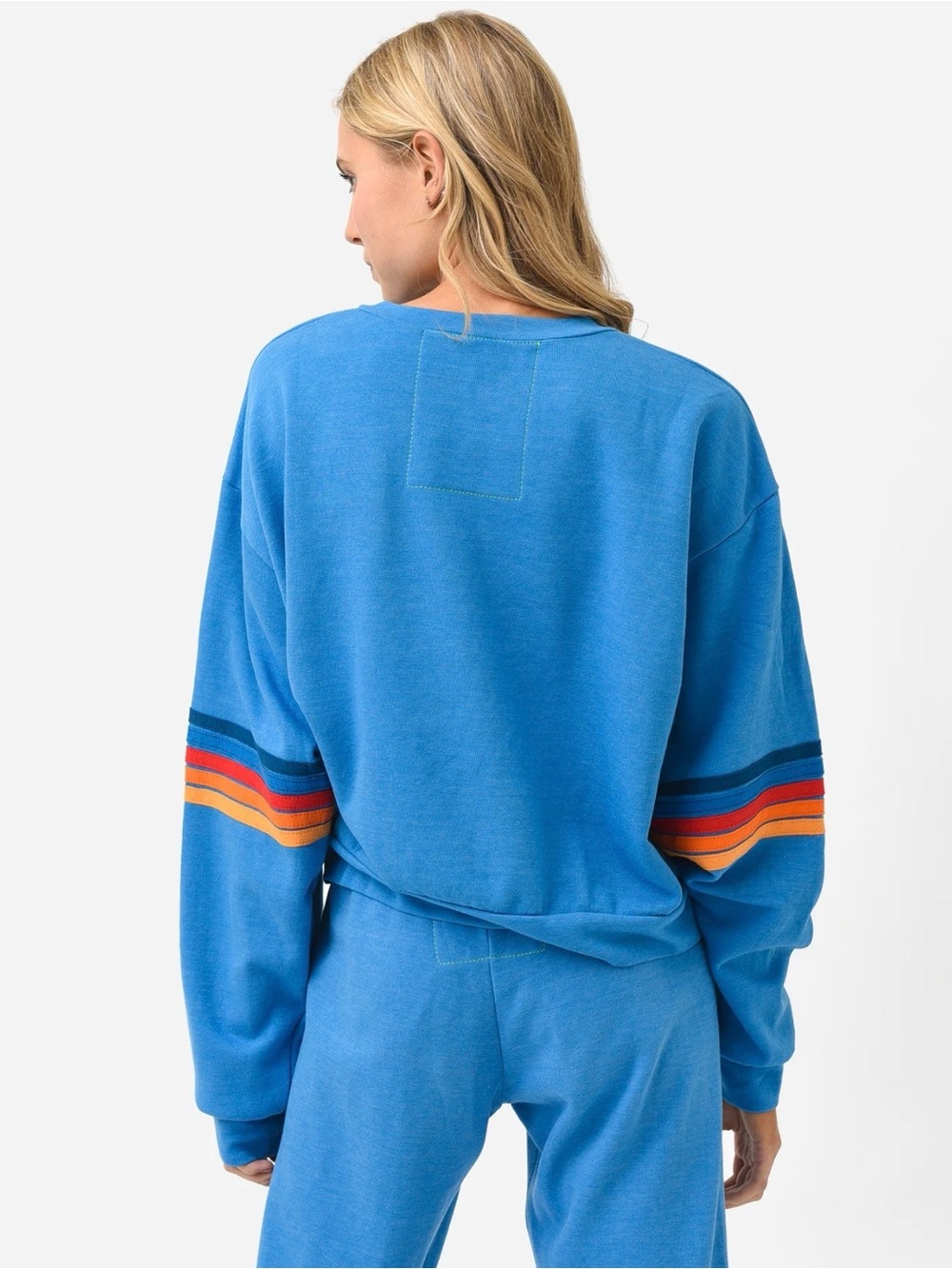 Aviator Nation Rainbow Stitch Sleeve Crew Relaxed Sweatshirt - Picture 2 of 11